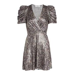 NWT BA&SH Gala Mini Dress Puffed Sleeve Surplice Neckline  Metallic Shimmer  LG